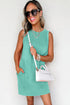 Mineral Wash Sleeveless Crew Neck Casual Tank Mini Dress With Pockets